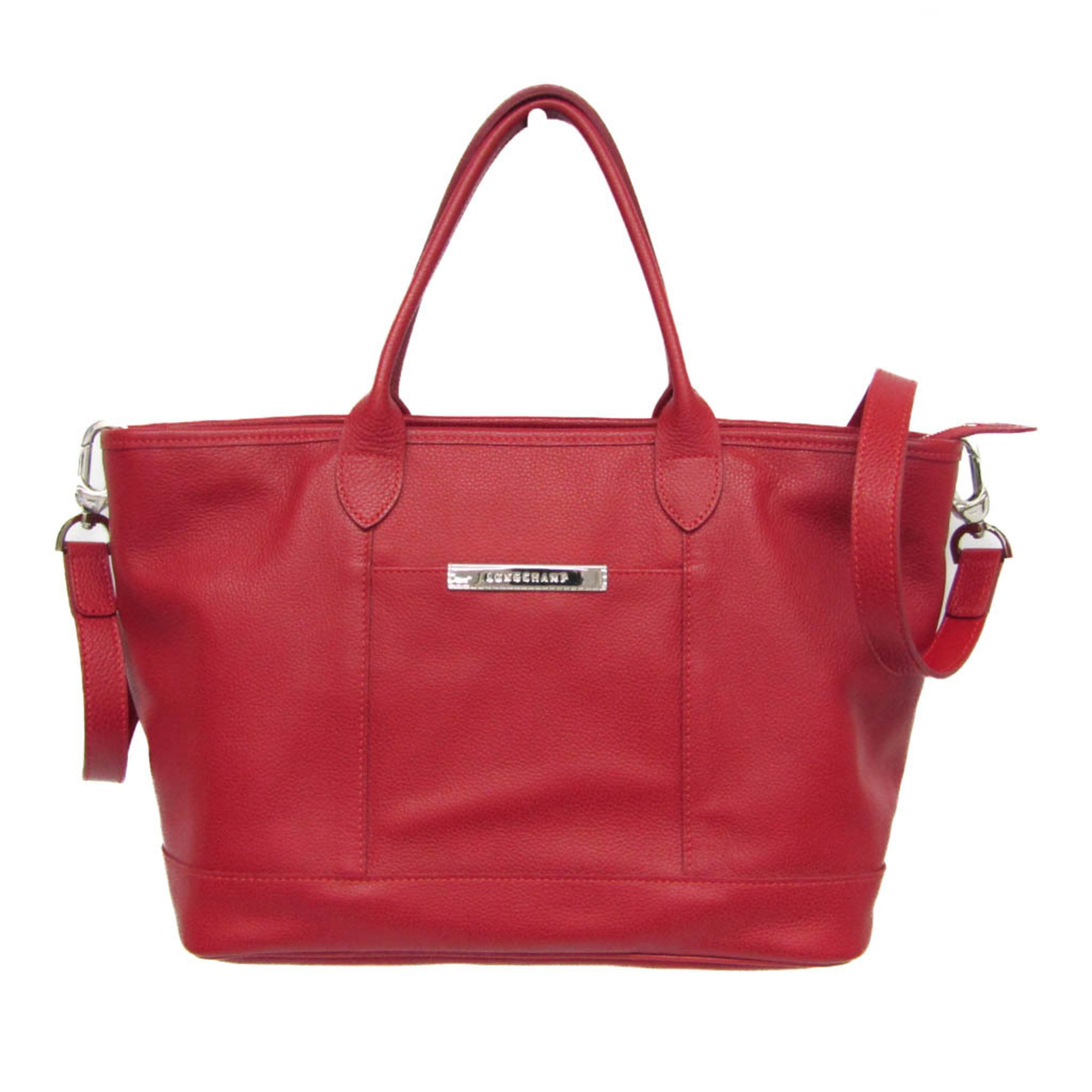 Longchamp 2-Way Tote Bag Women's Leather Shoulder Bag,Tote Bag Red Color